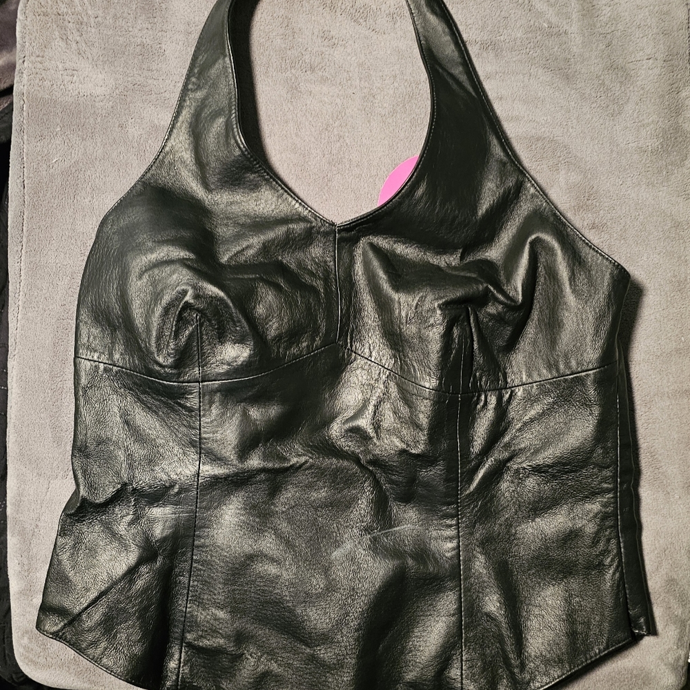 Newportnews 100% leather halter top.